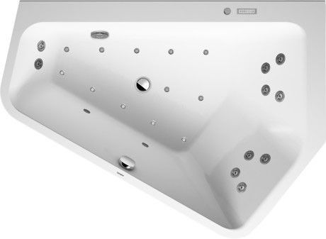 Paiova 5 wanna akrylowa prostokątny strona prawa narożna 1770 x 1300 x 640 mm biała z systemem Air-System z 2 różnymi ukośnymi oparciami z zestawem odpływowym z bezszwową obudową akrylową i nóżkami