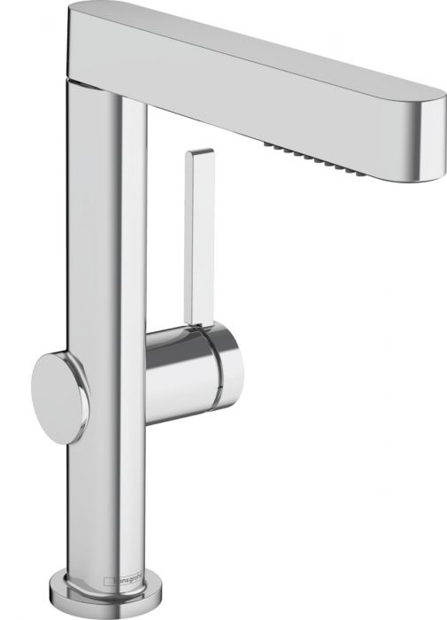 Finoris 230 bateria umywalkowa stojąca 2jet 1-uchwytowa 1-otworowa z zestawem odpływowym zasięg wylewki: 191 mm wysokość 258 mm chrom z wyciąganą wylewką strumień: laminarny, PowderRain