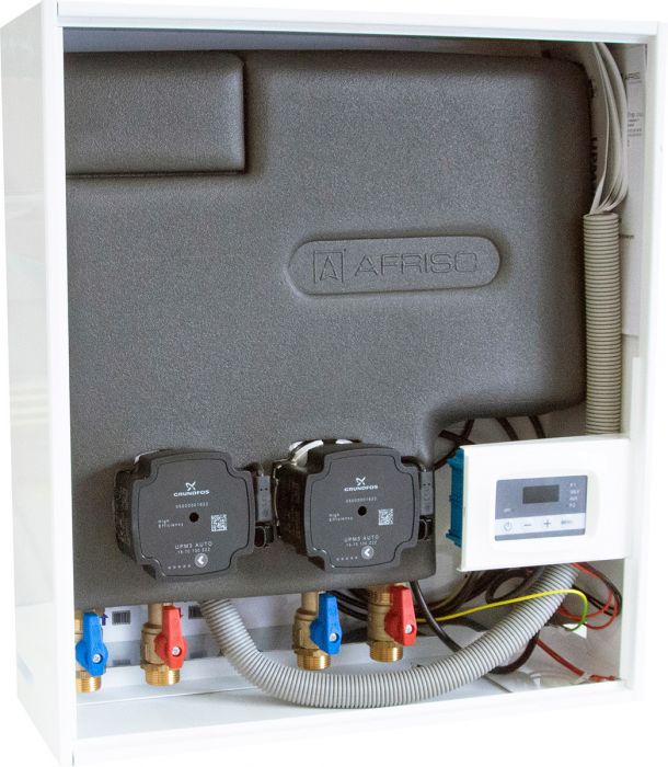 Zestaw mieszający AFRISO PrimoBox AHB 642 w szafce 2 pompy Grundfos UPM3 Auto, zawór termostatyczny ATV 213 (45°C), zawór przełączający AZV 643 | 7664200