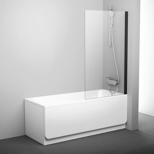 Parawan stały 1-elementowy RAVAK Pivot PVS1-80 800 x 1400 mm czarny szkło hartowane transparent bez powłoki | 79840300Z1