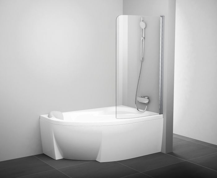 Parawan RAVAK Rosa strona lewa 850 x 1500 mm biały szkło hartowane transparent bez powłoki | 7QLM0100Y1