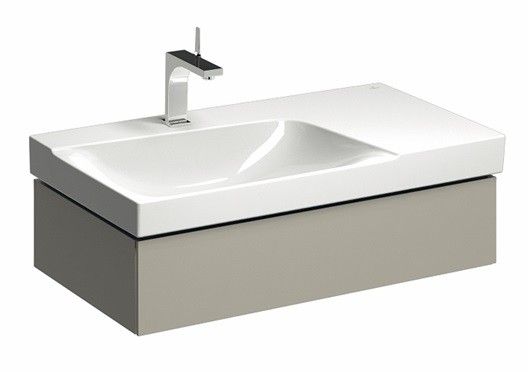 Szafka podumywalkowa wisząca 880 x 462 x 220 mm ciepły szary mat z wycięciem na syfon po lewej stronie, 1 szuflada GEBERIT Xeno2 | 500513001