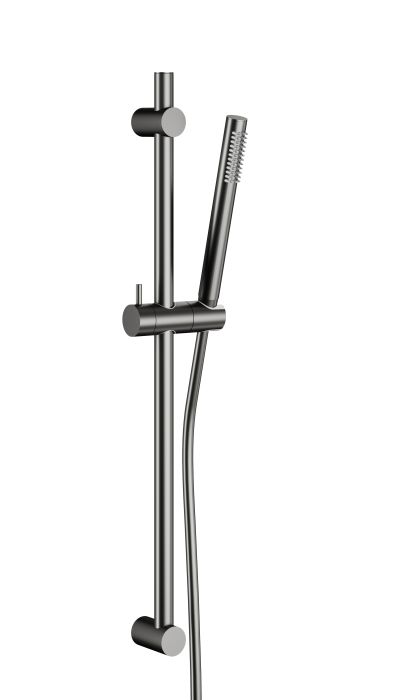 Zestaw prysznicowy  przesuwny ARMATURA KRAKÓW MOZA stal nierdzewna gun metal grey PVD w komplecie drążek natrysku, uchwyty ścienne ‒ 2 szt., zestaw montażowy, rączka natrysku z uchwytem, wąż PVC (L=1500 mm)   | 84136361