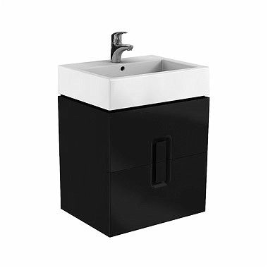 Szafka podumywalkowa wisząca 600 x 460 x 570 mm czarna mat 2 szuflady, czarne uchwyty GEBERIT Twins | 89494000