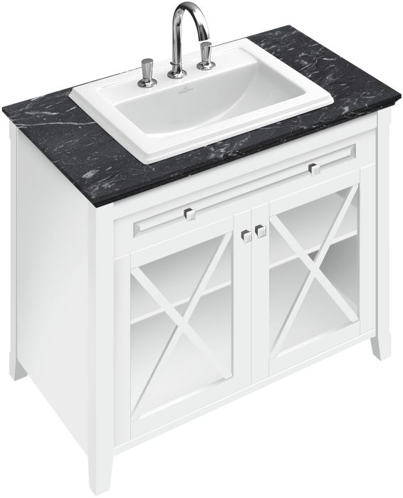 Umywalka ceramiczna VILLEROY & BOCH Hommage nablatowa 3-otworowa z przelewem 630 x 535 mm weiss alpin z powłoką CeramicPlus | 7102A1R1