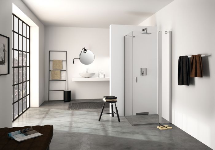Drzwi skrzydłowe ze stałym segmentem HUPPE Design pure 900 x 2000 mm black edition szkło hartowane przezroczyste z powłoką Anti-Plaque | 8P0705123322