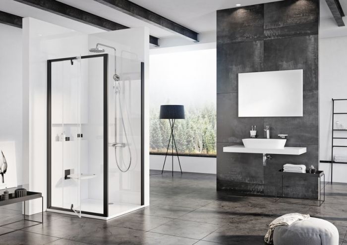 Ścianka RAVAK Pivot PPS-80 800 x 1900 mm czarna szkło hartowane transparente bez powłoki  | 90G40300Z1