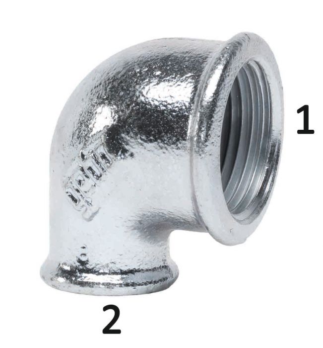 Kolano gwintowane 90° redukcyjne żeliwne ocynk GW 1 1/4" x 1"