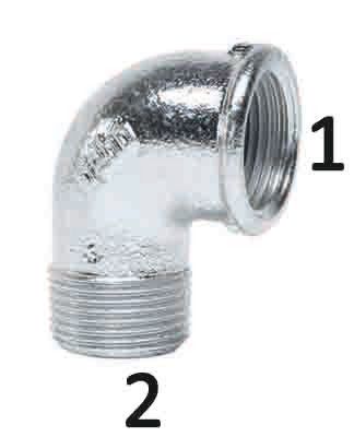 Kolano gwintowane 90° redukcyjne żeliwne ocynk GW x GZ 3/4" x 3/8"