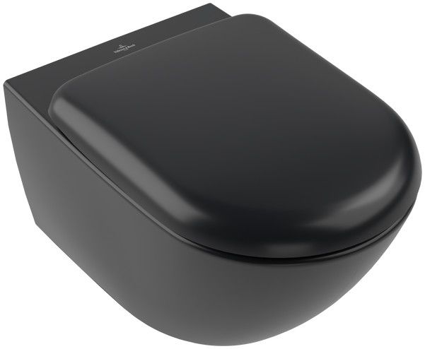 Miska WC bez kołnierza wewnętrznego, podwieszana wirowa VILLEROY & BOCH ANTAO ceramiczna z powłoką CeramicPlus 37 x 56 cm pure black | 4674T0R7