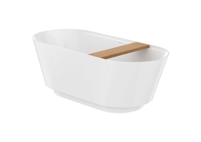 Wanna kompozytowa STONEX® owalna ROCA Tura 1700 750 x 450 mm biała z oświetleniem LED i drewnianą półką  | A248672000
