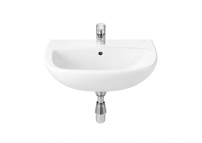 Umywalka ceramiczna ROCA ADELE ścienna z otworem z przelewem 500 x 400 x 200 mm biała w zestawie komplet montażowy | A325196000