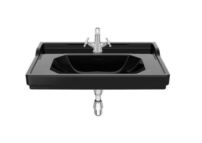 Umywalka ceramiczna ROCA CARMEN ścienna prostokątny 1-otworowa z przelewem 800 x 500 x 225 mm czarna połysk | A3270A0560