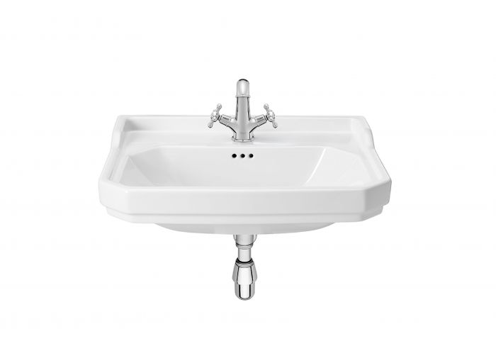 Umywalka ceramiczna ROCA CARMEN ścienna prostokątny z otworem z przelewem 650 x 480 x 225 mm biała z powłoką Supraglaze z zestawem mocującym  | A3270A1S00