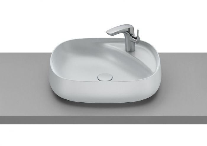 Umywalka ceramiczna ROCA BEYOND nablatowa z otworem bez przelewu z korkiem 585 x 455 x 160 mm perłowa | A3270B8630