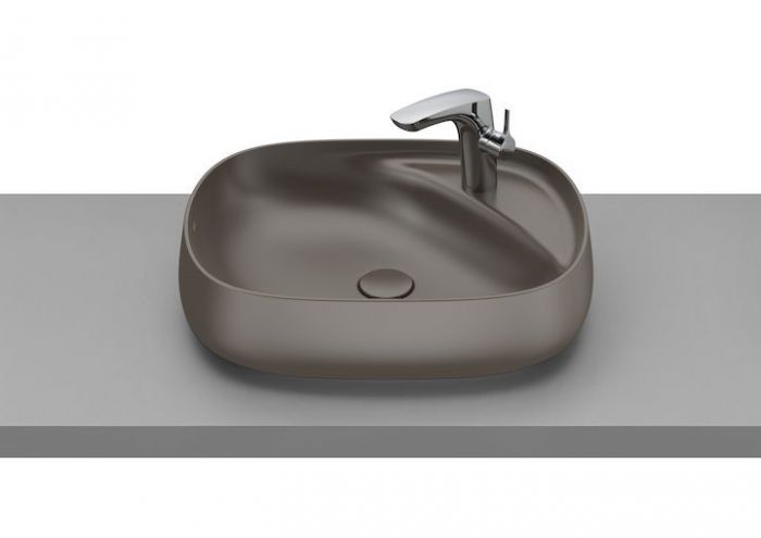 Umywalka ceramiczna ROCA BEYOND nablatowa z otworem bez przelewu z korkiem 560 x 430 x 160 mm cafe | A3270B8660