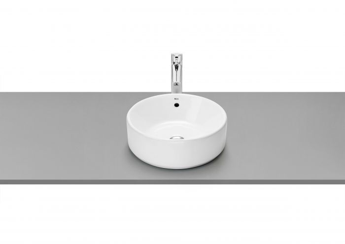 Umywalka ceramiczna ROCA GAP nablatowa okrągły bez otworu z przelewem 390 x 390 x 130 mm biała z powłoką Supraglaze | A3270MJS00
