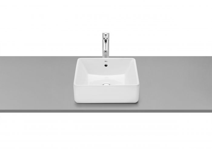 Umywalka ceramiczna ROCA GAP nablatowa prostokątny bez otworu z przelewem 390 x 370 x 130 mm biała z powłoką Supraglaze | A3270MLS00