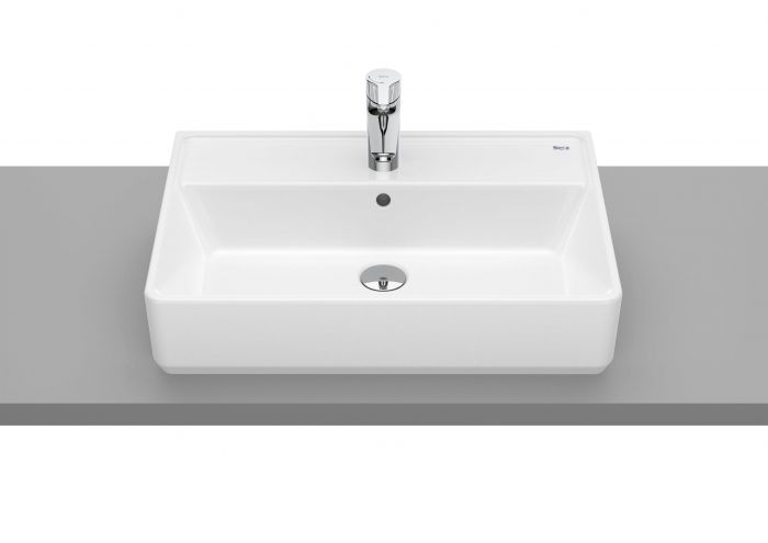 Umywalka ceramiczna ROCA GAP SQUARE nablatowa prostokątny z otworem z przelewem 600 x 420 x 130 mm biała z powłoką Supraglaze | A3270MNS00