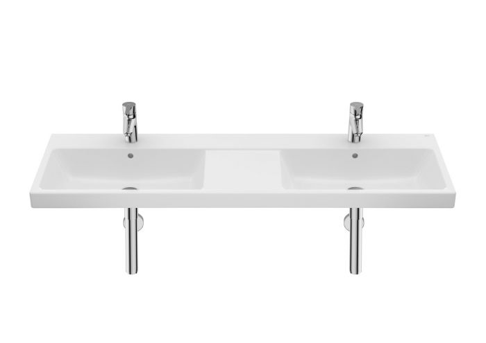 Umywalka ceramiczna ROCA GAP ścienna podwójna prostokątny 2-otworowa z 2 przelewami 1400 x 460 x 175 mm biała z powłoką Supraglaze | A3270MUS00