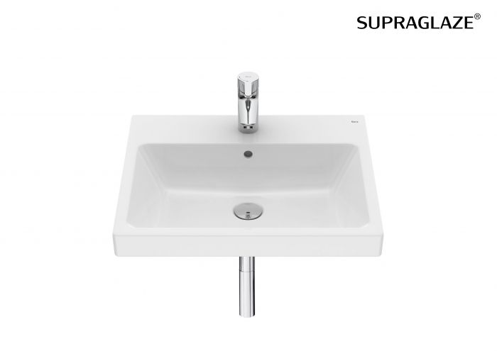 Umywalka ceramiczna ROCA GAP ścienna owalny z otworem z przelewem 550 x 460 mm biała z powłoką Supraglaze | A3270MVS00
