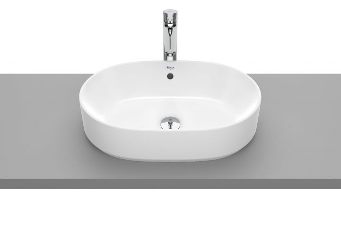 Umywalka ceramiczna ROCA GAP ROUND nablatowa owalny bez otworu z przelewem 550 x 390 x 130 mm biała z powłoką Supraglaze | A3270Y1S00