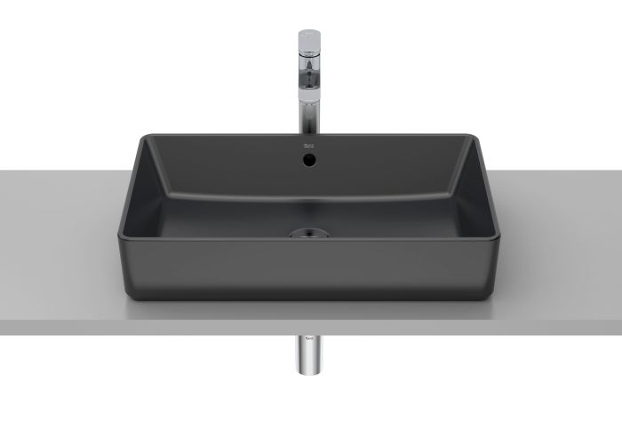 Umywalka ceramiczna ROCA GAP SQUARE nablatowa prostokątna z przelewem 370 x 600 x 130 mm czarna matowa  | A3270Y2080