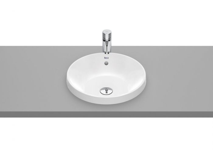Umywalka ceramiczna ROCA GAP ROUND blatowa okrągły bez otworu z przelewem 390 x 390 x 40 mm biała | A3270Y3000