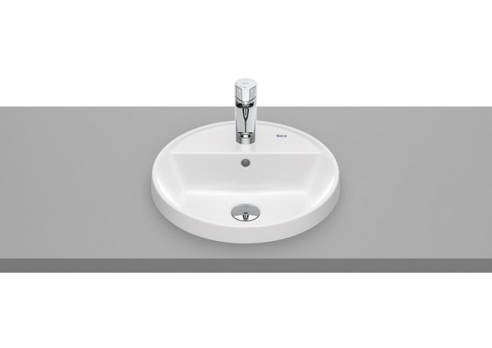 Umywalka ceramiczna ROCA GAP ROUND blatowa z otworem z przelewem ze zintegrowaną półką 400 x 400 x 40 mm biała | A3270Y4000