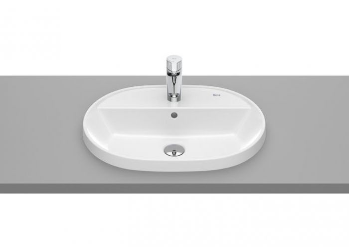 Umywalka ceramiczna ROCA GAP ROUND blatowa owalny 1-otworowa z przelewem ze zintegrowaną półką 550 x 400 x 40 mm biała | A3270Y6000