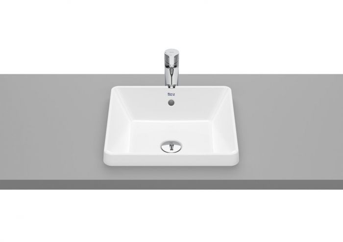 Umywalka ceramiczna ROCA GAP SQUARE blatowa prostokątny bez otworu z przelewem 390 x 370 x 40 mm biała bez powłoki | A3270Y7000