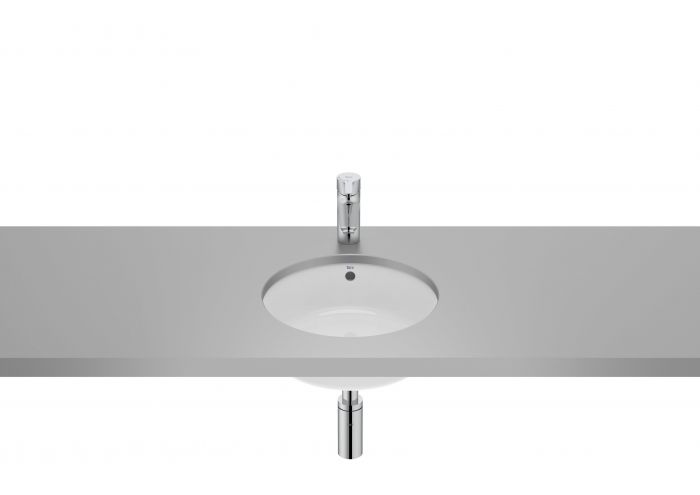 Umywalka ceramiczna ROCA GAP podblatowa okrągły bez otworu z przelewem 353 x 350 x 160 mm biała bez powłoki | A3270YB000