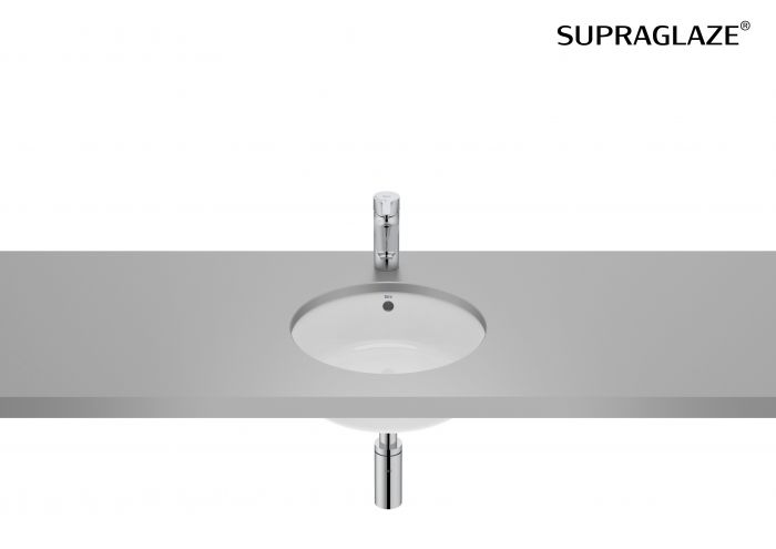Umywalka ceramiczna ROCA GAP podblatowa okrągły bez otworu z przelewem 350 x 350 x 160 mm biała z powłoką Supraglaze | A3270YBS00