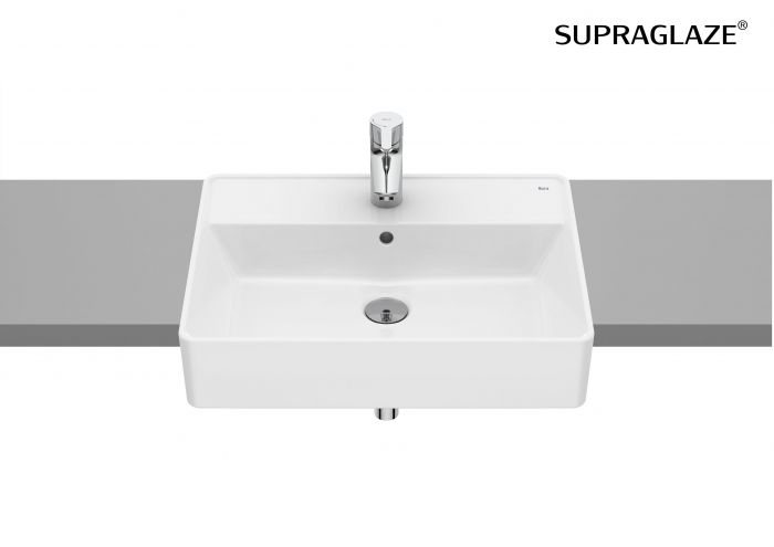 Umywalka ceramiczna ROCA GAP półblatowa z otworem z przelewem 550 x 420 x 160 mm biała z powłoką Supraglaze | A3270YGS00