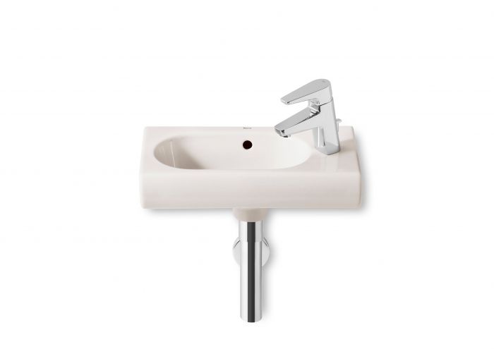 Umywalka ceramiczna ROCA MERIDIAN ścienna Compacto z otworem 450 x 250 x 140 mm biała z powłoką Supraglaze z zestawem montażowym | A327248S00