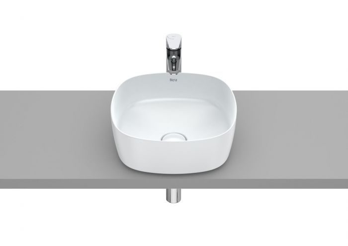 Umywalka FINECERAMIC ROCA INSPIRA SOFT nablatowa bez otworu bez przelewu z korkiem 370 x 370 x 140 mm perłowa | A327502630