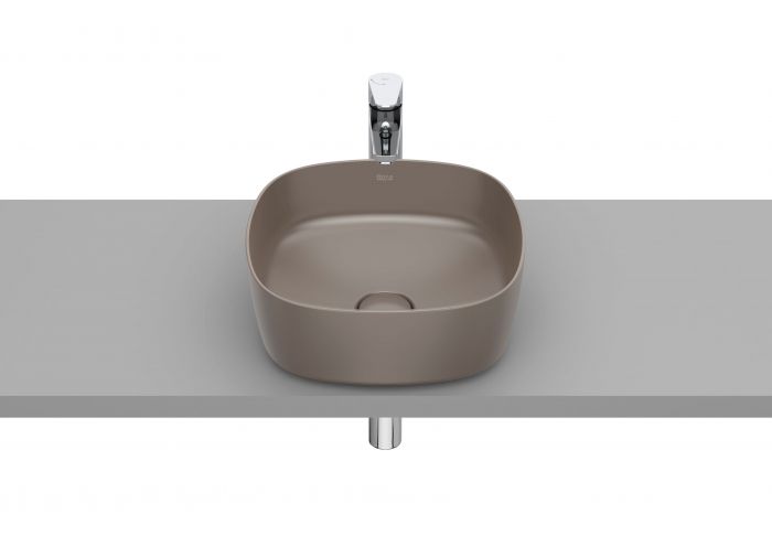 Umywalka FINECERAMIC ROCA INSPIRA SOFT nablatowa bez otworu bez przelewu z korkiem cienkościenna 370 x 370 x 140 mm cafe | A327502660