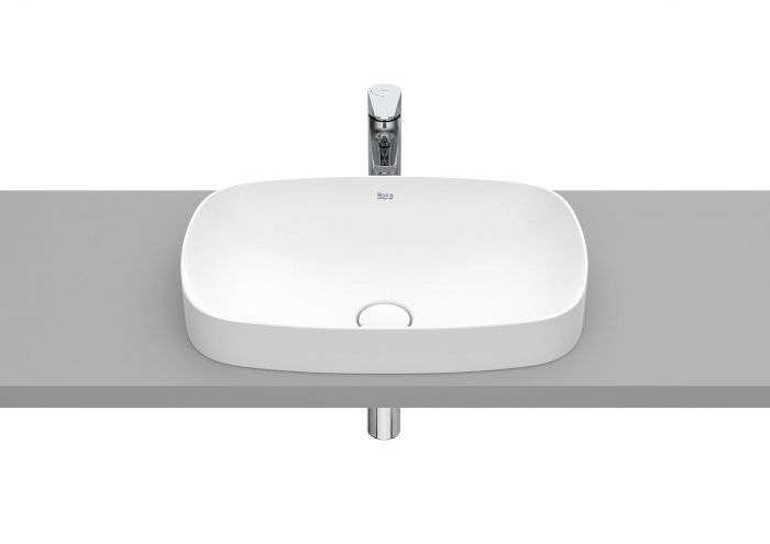 Umywalka FINECERAMIC ROCA INSPIRA SOFT blatowa cienkościenna bez otworu bez przelewu 550 x 370 x 75 mm biała mat | A327504620