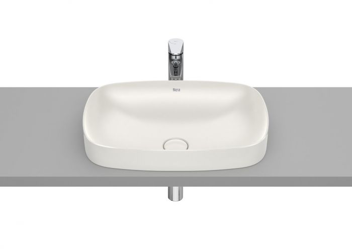 Umywalka FINECERAMIC ROCA INSPIRA SOFT blatowa bez otworu bez przelewu z korkiem 550 x 370 x 75 mm beżowa | A327504650