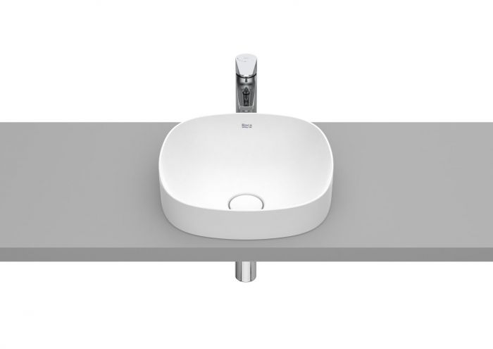 Umywalka FINECERAMIC ROCA INSPIRA SOFT blatowa cienkościenna bez otworu bez przelewu 370 x 370 x 75 mm biała mat  | A32750R620