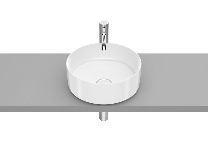 Umywalka FINECERAMIC ROCA INSPIRA ROUND nablatowa cienkościenna okrągły bez otworu bez przelewu 370 x 370 x 140 mm biała z powłoką Supraglaze  | A327523S00