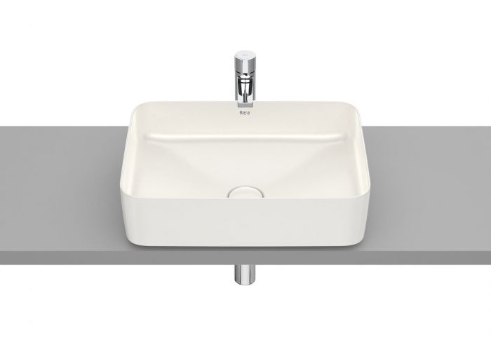 Umywalka FINECERAMIC ROCA INSPIRA SQUARE nablatowa cienkościenna bez otworu bez przelewu 500 x 370 x 140 mm beżowa | A327530650