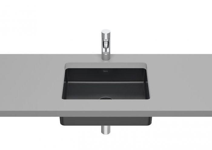Umywalka FINECERAMIC ROCA INSPIRA SQUARE podblatowa prostokątny bez otworu 430 x 325 mm onyks | A327536640