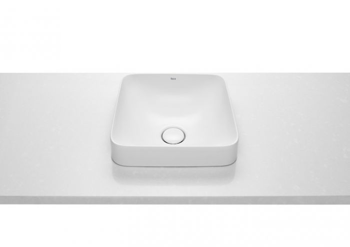 Umywalka FINECERAMIC ROCA INSPIRA SQUARE blatowa bez otworu 370 x 370 x 75 mm biała | A32753R000