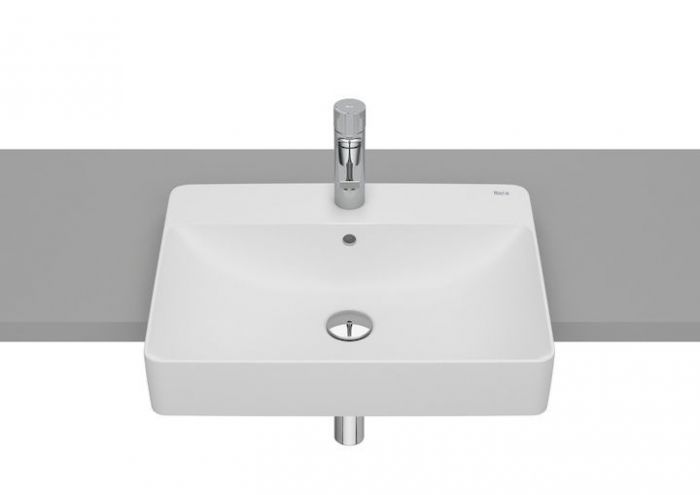Umywalka ceramika sanitarna ROCA INSPIRA SQUARE półblatowa cienkościenna prostokątny z otworem z przelewem 550 x 420 x 170 mm biała matowa | A32753S620