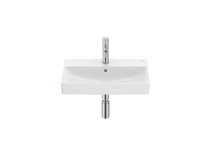 Umywalka ceramiczna FINECERAMIC ROCA ONA ścienna Compacto z otworem z przelewem 550 x 360 x 150 mm biała z powłoką Supraglaze w komplecie: zestaw montażowy | A327683S00