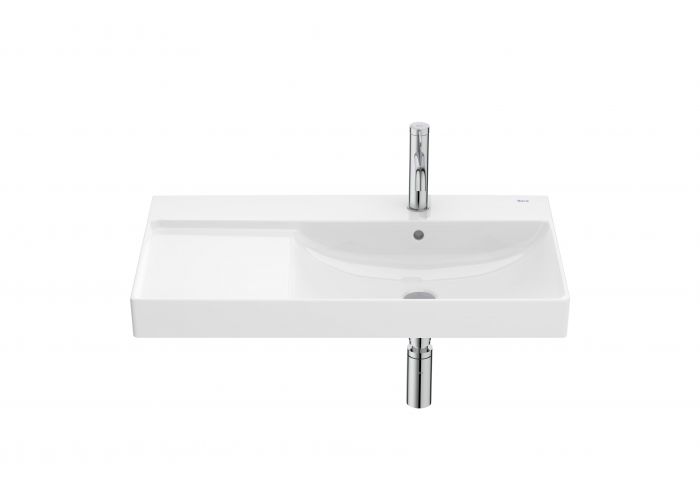 Umywalka ceramiczna FINECERAMIC ROCA ONA ścienna asymetryczna z otworem z przelewem 800 x 460 x 160 mm biała z powłoką Supraglaze w komplecie: zestaw mocujący do ściany | A327688S00