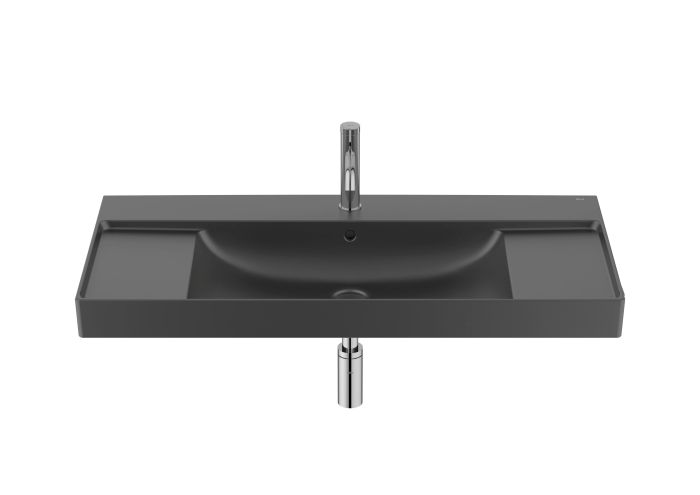 Umywalka FINECERAMIC® ROCA Ona prostokątna ścienna zintegrowana półka 460 x 1000 x 160 mm czarny mat zestaw montażowy w komplecie  | A32768A080