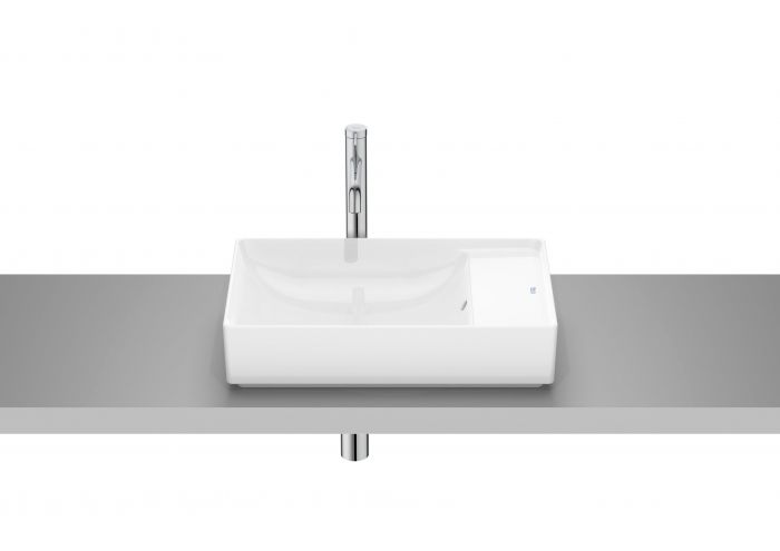 Umywalka ceramiczna FINECERAMIC ROCA ONA nablatowa okrągły bez otworu z przelewem z półką 550 x 345 x 160 mm biała bez powłoki | A32768C000