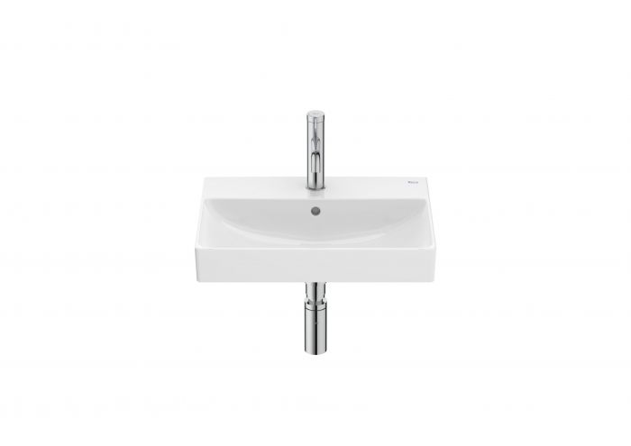Umywalka ceramiczna FINECERAMIC ROCA ONA ścienna Compacto z otworem z przelewem 500 x 360 x 150 mm biała z powłoką Supraglaze w komplecie: zestaw montażowy | A32768ES00